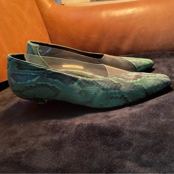 Miista see through clear green leather snakeskin pumps kitten heels - Picture 10 of 15